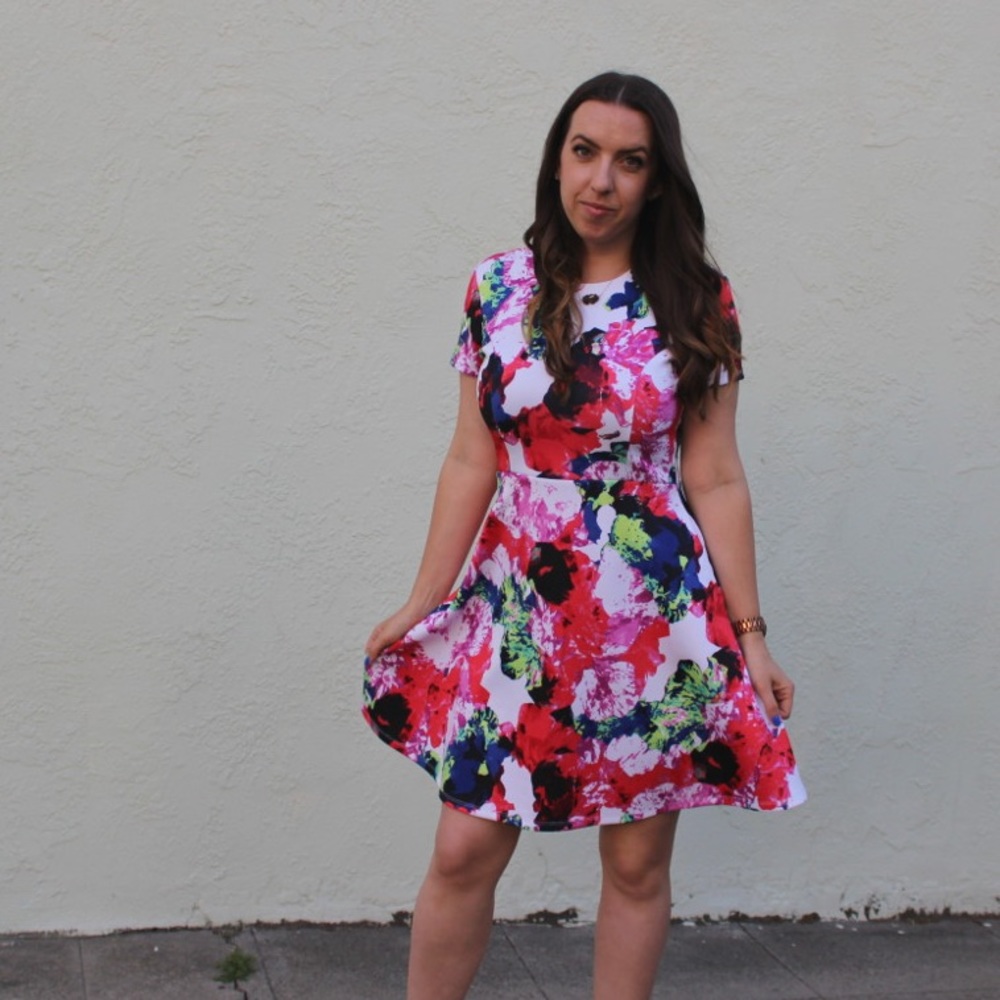 MILLY x DesigNation Floral Fit & Flare Scuba Dress